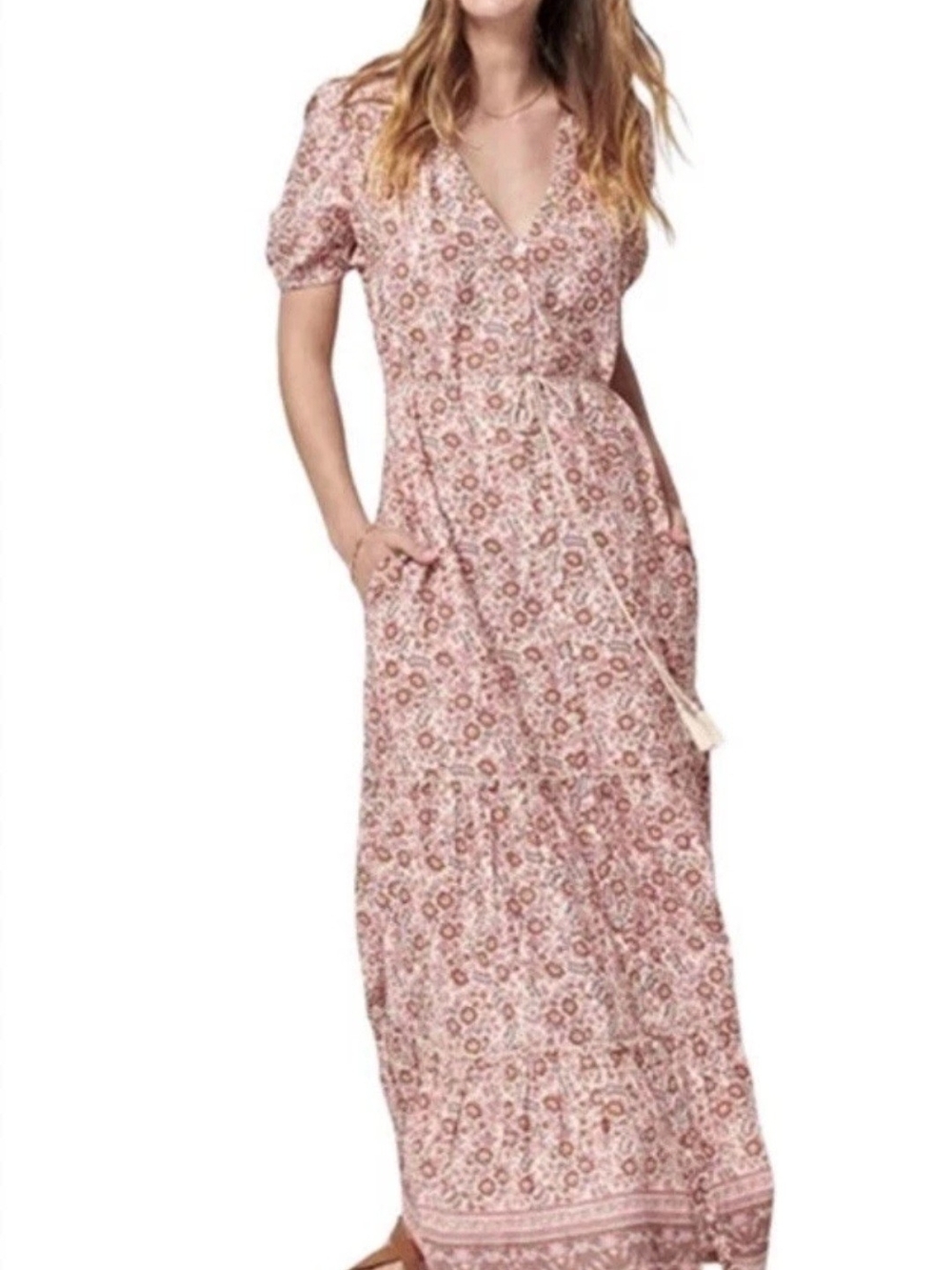 Faherty Organic Cotton Orinda Maxi Dress M with Gorgeous Block Print India